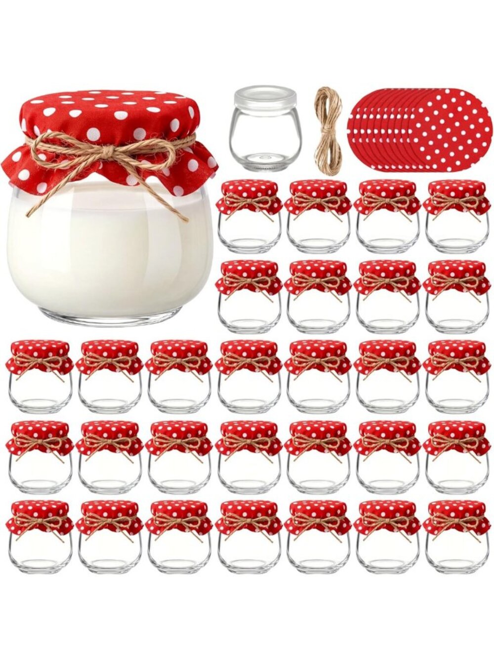 30 Pcs 3.4 Oz Glass Jars with Lids - Red & White Polka Dot Storage Containers